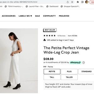 Madewell - The Petite Perfect Vintage Wide-Leg Crop Jean in Tile White size 26